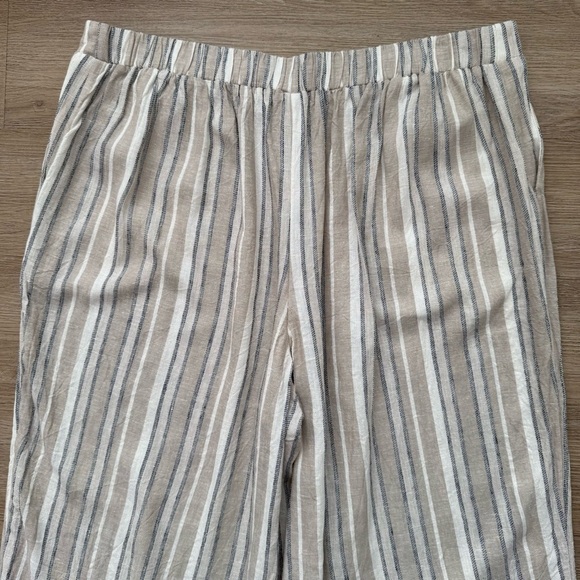 Express Linen Blend High Rise Striped Wide Leg Pants Blue Ivory Beachy Lounge XL - Picture 5 of 8